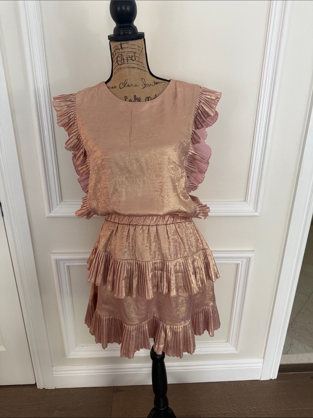 fab'rik Metallic Rose Gold Ruffle Tiered Dress